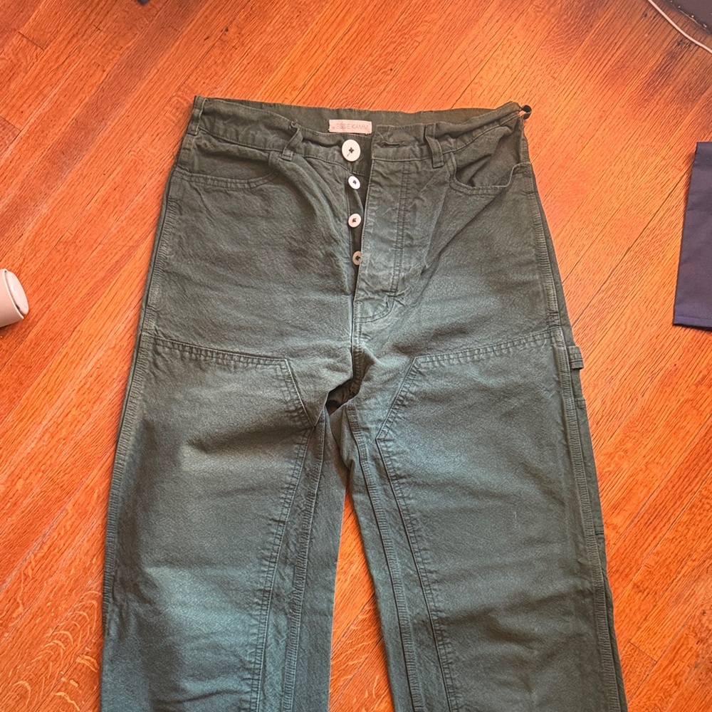 Jesse Kamm Straight Leg Pants in Olive Green - Picture 2 of 5